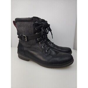 UGG Kesey Waterproof Boots Black Leather/Textile Side Zip Lace-Up Womens Size 12